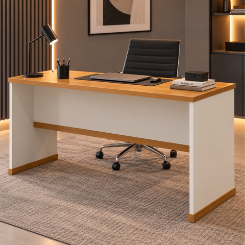Mesa de Computador Moderna para Escritório 136 cm Berlin - Off/Nature
