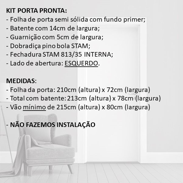 KIT PORTA PRONTA PRIMER - 210X72CM - ABERTURA ESQUERDA - 5