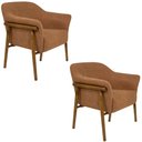 Ver imagem 1 de Kit 02 Poltronas Luna Base Madeira Poliéster Bouclé Terracota - Nexta Casa