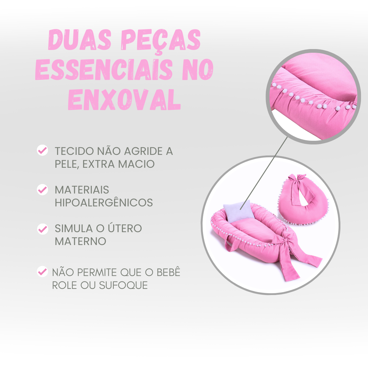 Ninho de Bebê Redutor de Berço Luxo Rosa + Amamentação Percal 400 Fios - 5