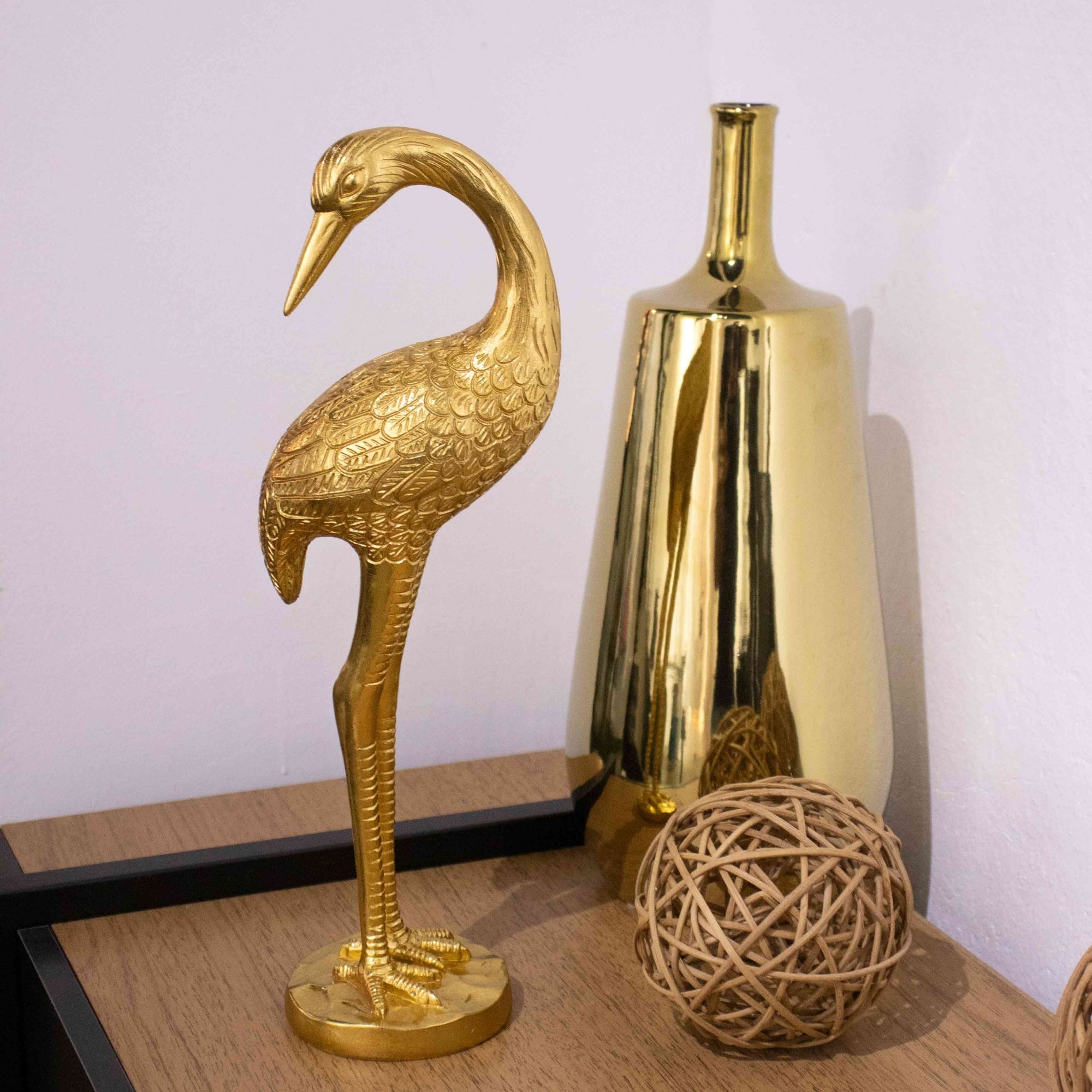 Escultura Pássaro em Poliresina Dourado 40x14 cm - D'Rossi - 3