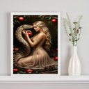 Ver imagem 2 de Quadro Decorativo a Tentação - Mulher Maçã Serpente 24x18cm - com Vidro:moldura Preta