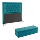 Ver imagem 1 de Kit Cabeceira Decorativa Para Cama Box Pegasus e Calçadeira Sagitarius 195 Para Cama King Sued Azul