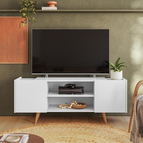 Rack para TV River até 55 Polegadas 2 Portas Branco Fosco Colibri Decor