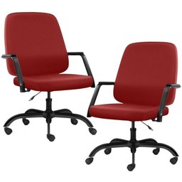 Kit 02 Cadeiras Executiva Diretor Base Giratória Hub F02 Sintético Vermelho - Lyam Decor - 1