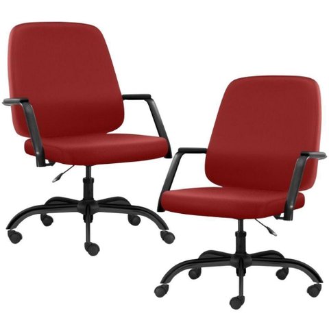 Kit 02 Cadeiras Executiva Diretor Base Giratória Hub F02 Sintético Vermelho - Lyam Decor