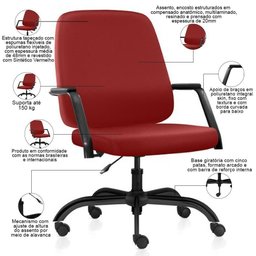 Kit 02 Cadeiras Executiva Diretor Base Giratória Hub F02 Sintético Vermelho - Lyam Decor - 3
