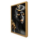Ver imagem 3 de Quadro Decorativo Mulher Preto e Dourado em Moldura Caixa Tacolado Moldura Trad 1cm Madeira Escura C