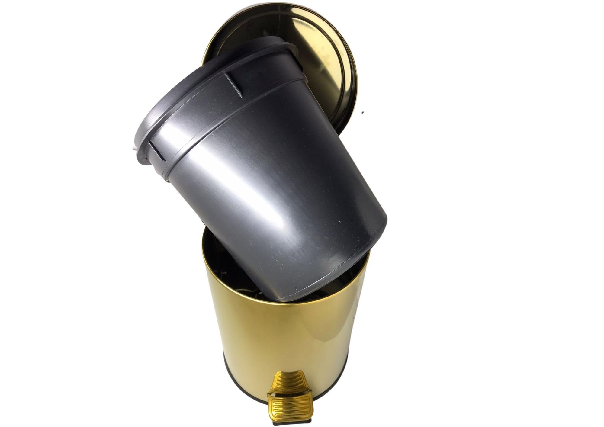 Kit Lavabo Inox Dourado Lixeira 5L e Escova sanitária Fineza - 5