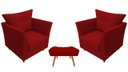 Ver imagem 1 de Kit 2 Poltronas Decorativa Isis + Puff Retangular Suede Vermelho Pés Madeira Mz Decor