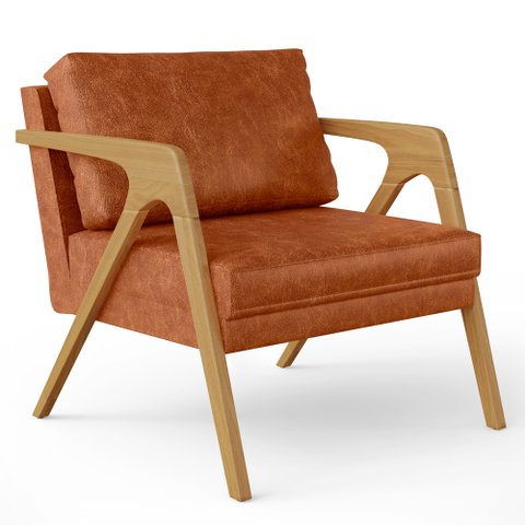 Poltrona Decorativa Para Sala De Estar Pietra Com Estrutura Madeira L02 Couríssimo Camel -Lyam