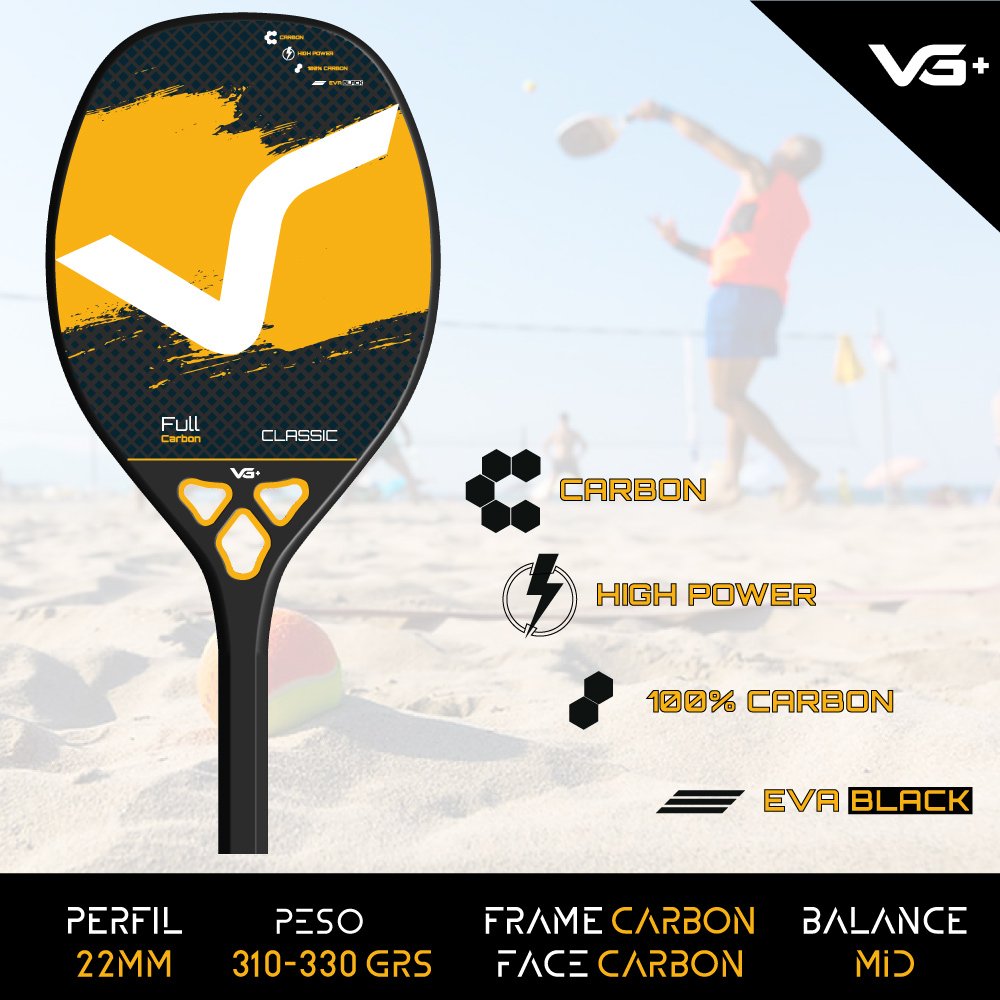 Kit Raquete de Beach Tennis Classic Full Carbon com 3 Bolas e Bolsa de Transporte VG Plus - Laranja - 7