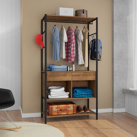 Guarda Roupa Solteiro Closet Paris 2 Gavetas Preto/demolição - Artefamol