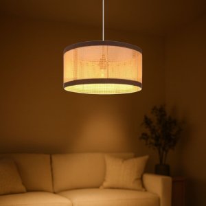 Lustre Pendente Manhattan em Palha Indiana e Couco Sintético:branco