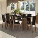 Ver imagem 2 de Conjunto Sala de Jantar Mesa Tampo de Vidro 8 Cadeiras Rustic Preto Justine Madesa Sintético