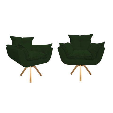 Kit 2 Poltronas Decorativa Opala Base Giratória Suede Verde Ms Decor