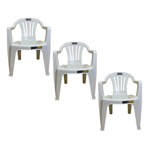 03 Cadeira Poltrona Plástico Mor Resistente Braço Bela Vista