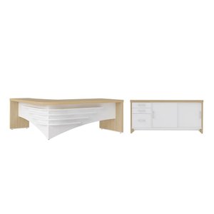 Conjunto Mesa Executiva e Balcão Wycombe Carvalho Branco