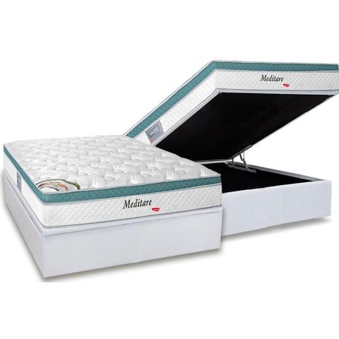 Cama Box Baú Casal: Colchão Molas Herval MasterPocket Ensacadas Meditare + Base CRC Courano White(13