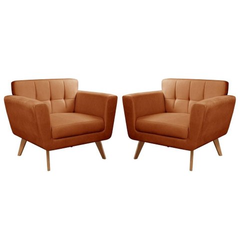 2 Poltronas Decorativa Bruna Living Sala Quarto Recepção - Veludo Terracota 400