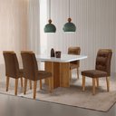 Ver imagem 1 de Mesa de Jantar Olímpia 90cm Mdf Vidro 4 Cadeiras Carol Veludo Marrom/off White/imbuia