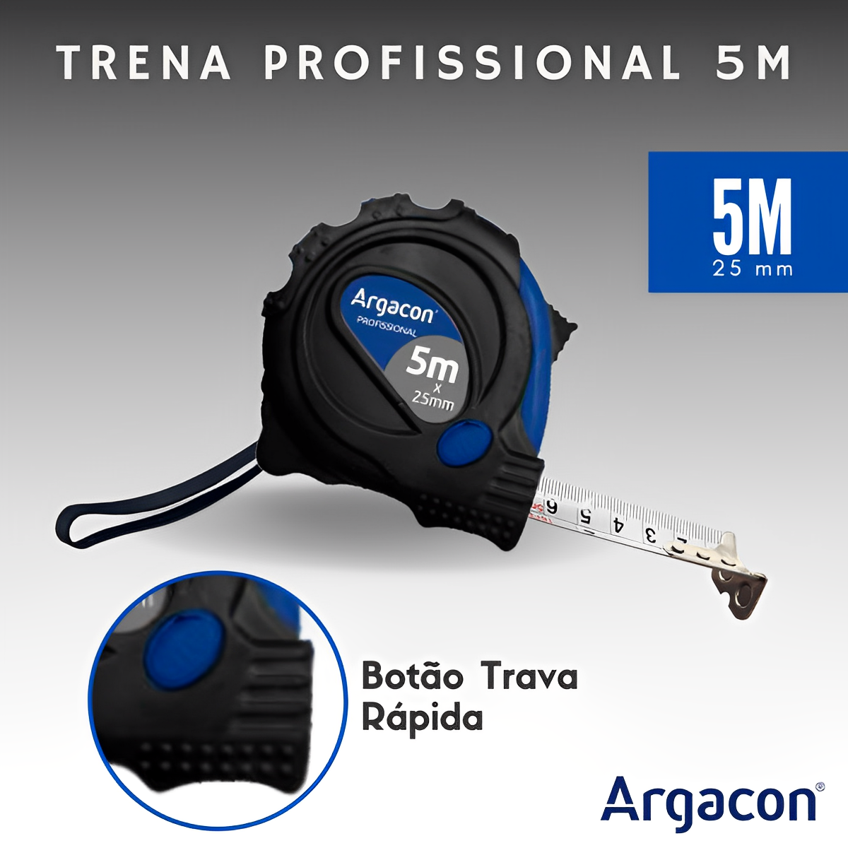 Trena Aço Fita Metálica Profissional 5m com Trava Kit 5 Unid - 6