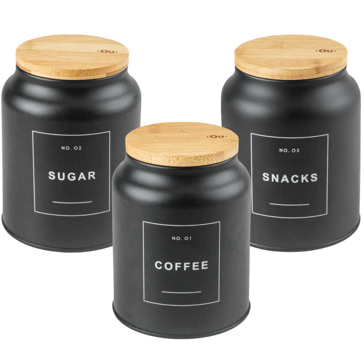 Kit Potes para Mantimentos Sugar Snacks Coffee Latas de Metal com Tampa de Bambu Números Sense Canti