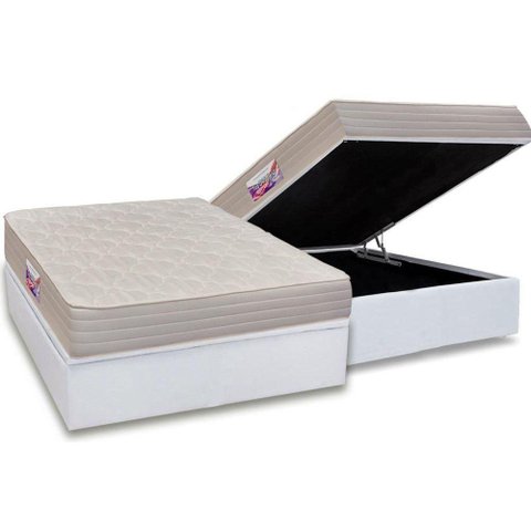 Cama Box Baú Casal: Colchão Espuma Herval Top + Base CRC Courano Branco(138x188)