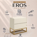 Ver imagem 2 de Mesa de Cabeceira Eros Off White 60cm com 2 Gavetas Pés de Metal Dourado Estilo Industrial