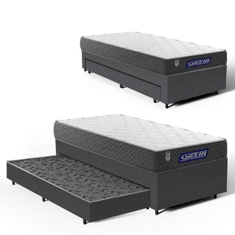 Cama Box + Colchão Gazin de Espuma D60 + D28 Double Face Force Up + Auxiliar de Molas Solteiro 88cm