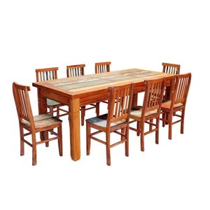 Conjunto Mesa de Jantar 2 M 8 Cadeiras Mineira Madeira de Demolição Pátina