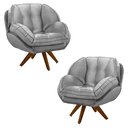Ver imagem 1 de Kit 2 Poltronas Decorativas Base em Madeira Giratória Giroud Veludo Cinza - Gran Belo