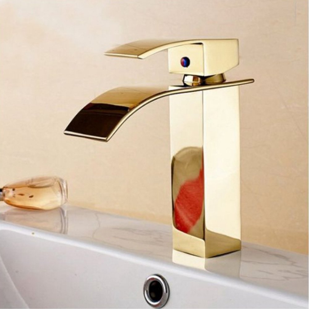 Torneira Cascata Dourada Monocomando Inox Lavabo Banheiro Luxo Mesa Bancada Misturador Agua Quente - 5