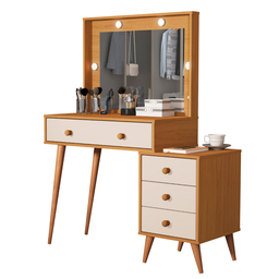 Penteadeira Escrivaninha Mesa Gaveteiro Mdf Led Camarim Nova:nature com Off White - 1