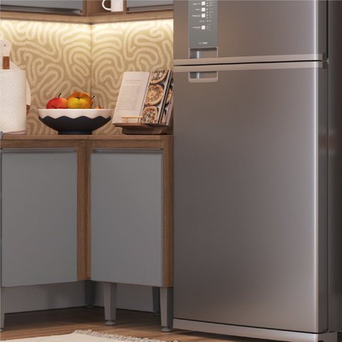 Balcão para Cozinha 40cm 1 Porta Athena Móveis Cinza/Freijo