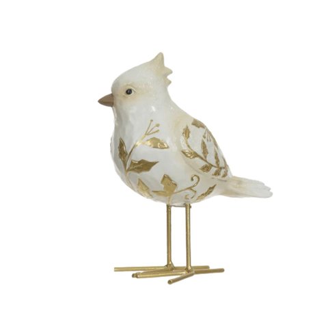 Pássaro Natalino Branco Dourado 16,5x14cm Florarte