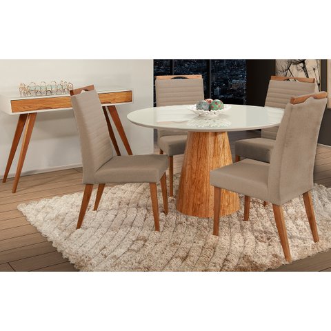 Mesa de jantar + 4 Cadeiras Itália tampo 120 cm Champagne