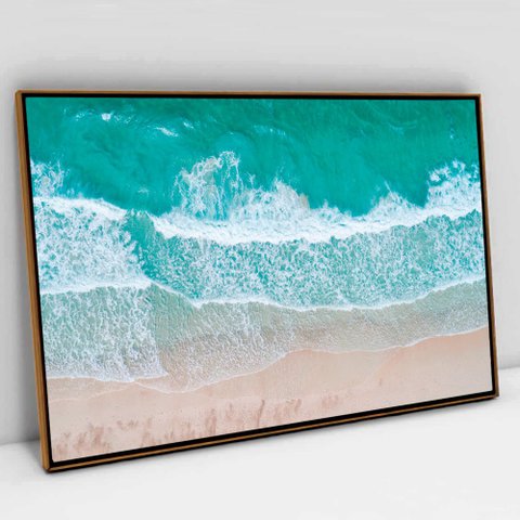 Quadro Decorativo Praia Mar Azul em tela Canvas TACOLADO PAPEL DE PAREDE Moldura Flutuante 4,5cm Fre