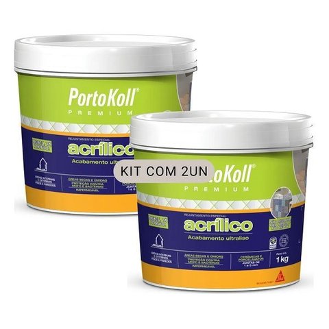 Kit 2 Rejunte Acrilico Portokoll Premium 1kg Cinza Platina