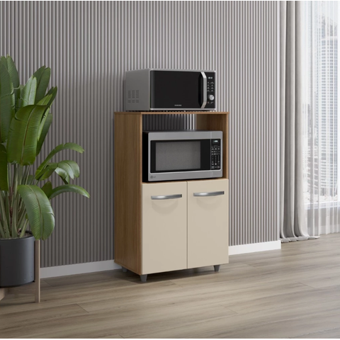 Balcão Multiuso de Cozinha com 2 Portas Tais para Forno Microondas Savana/off White - Moblis