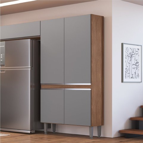 Paneleiro Modulado 4 Portas 204cm x 80,2cm x 32cm Athena Cinza/Freijo