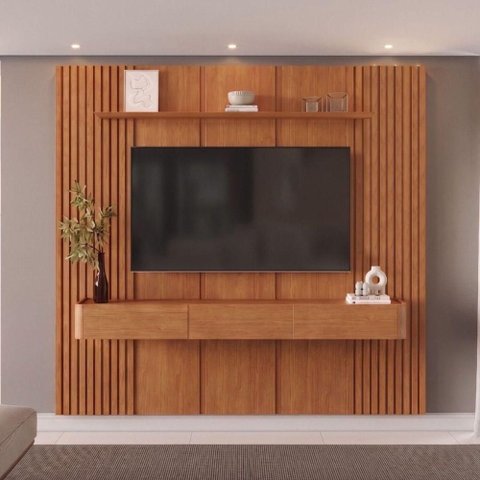 Conjunto Union Painel com Nicho 3 Gavetas MDF Natural 234cm Mavaular Móveis