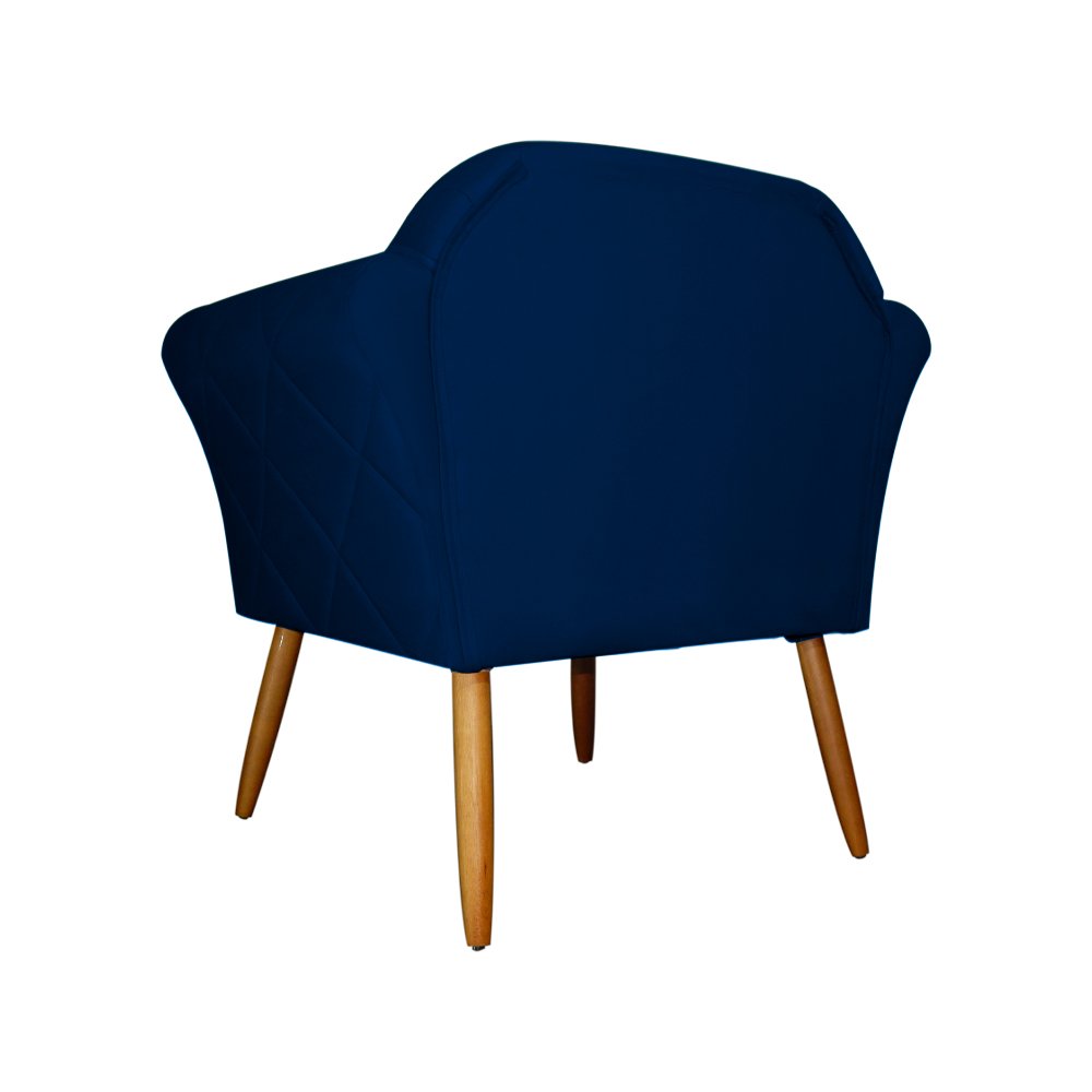 Kit Poltrona Decorativa Marcela Mais Puff Isabela Pés Palito Suede Azul Marinho - DS Estofados - 3