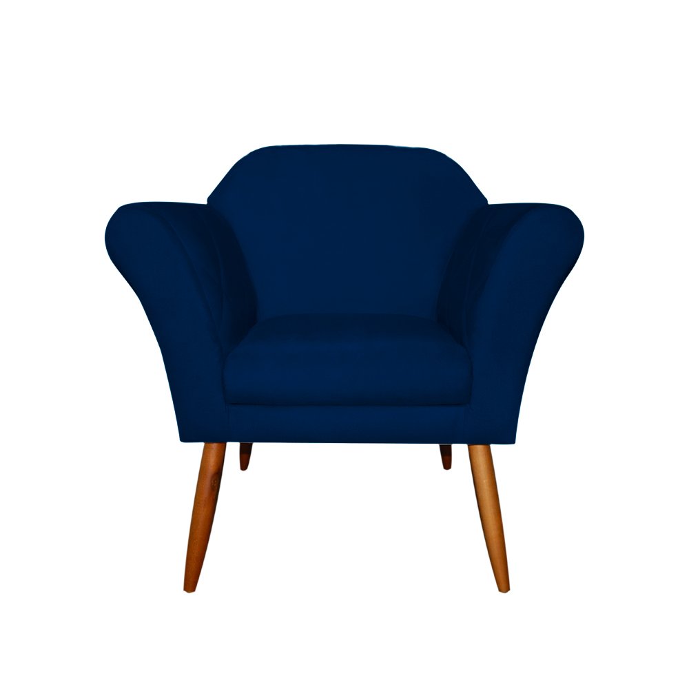 Kit Poltrona Decorativa Marcela Mais Puff Isabela Pés Palito Suede Azul Marinho - DS Estofados - 2