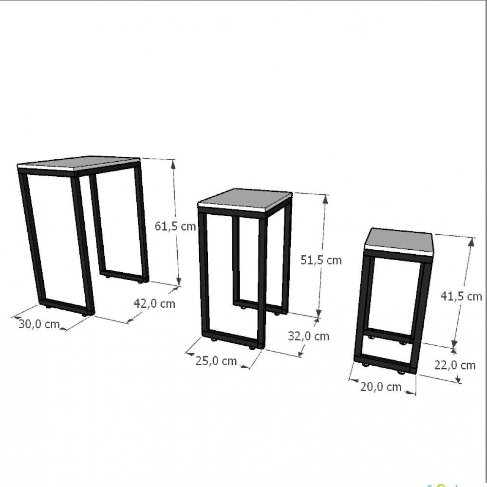 Kit com 3 Mesa Lateral Preta Aparador de Sofa Sala Mesa Lateral Cama - 2