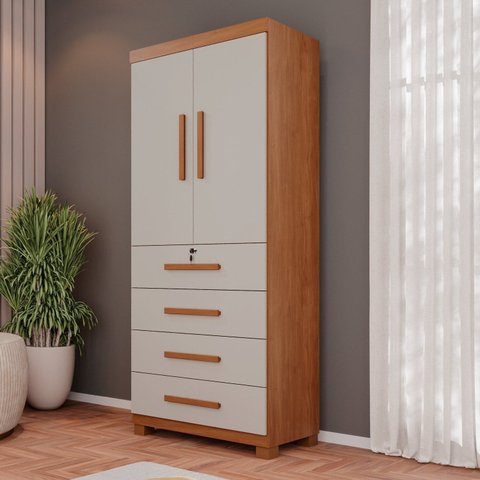 Guarda-Roupa 2 Portas 4 Gavetas Ilhéus Espresso Móveis Marrom/Cinamomo/Off White