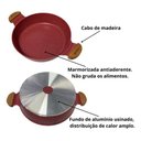 Ver imagem 2 de Frigideira Marmorizada Alça de Madeira e Alumínio 4,7 L - Vermelho