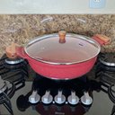 Ver imagem 3 de Frigideira Marmorizada Alça de Madeira e Alumínio 4,7 L - Vermelho