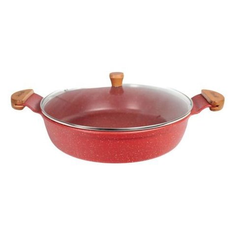 Frigideira Marmorizada Alça de Madeira e Alumínio 4,7 L - Vermelho