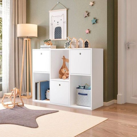Organizador/Estante para Quarto Infantil com 3 Caixas e 3 Nichos Mia 96CMX74CMX30CM Branco